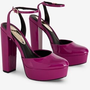 EXPRESS PLATFORM HEEL ROUNDED TOE PATENT LEATHER PUMPS 8 NWT ORCHID PURPLE PINK